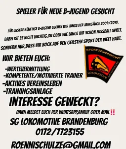 Lok Brandenburg sucht fußballbegeisterten Nachwuchs